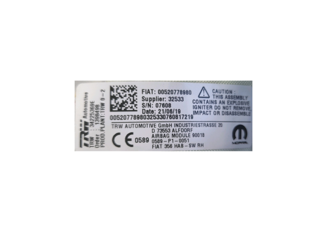 AIRBAG SUPERIOR LATERAL DERECHO FIAT TIPO 2019