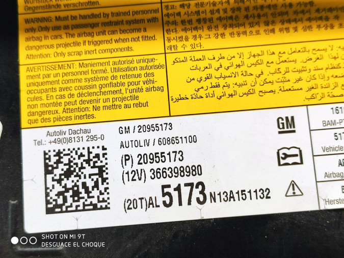 AIRBAG DELANTERO DERECHO OPEL INSIGNIA 2011