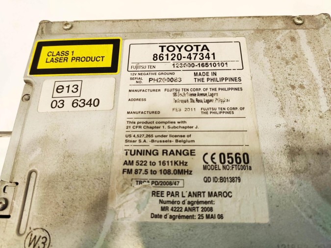 SISTEMA AUDIO / RADIO CD TOYOTA PRIUS 2011