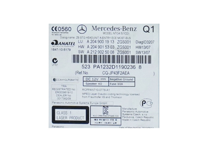 RADIO CD MERCEDES C 200 CDI 2013
