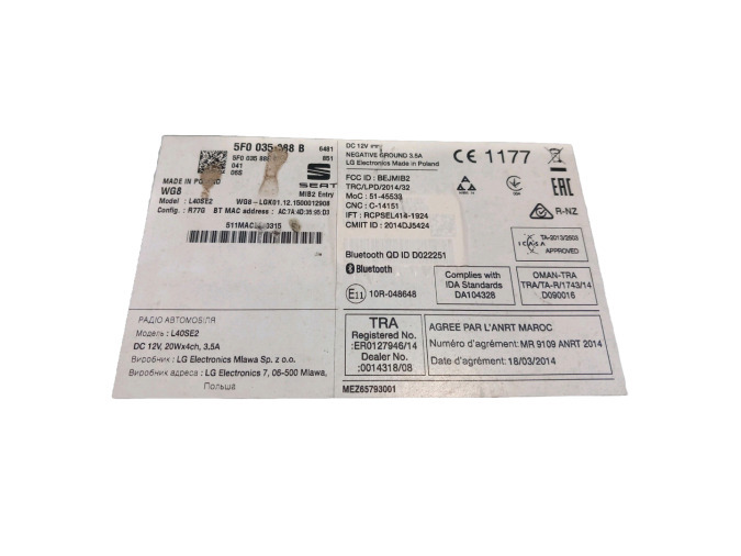 SISTEMA DE AUDIO SEAT TOLEDO 2016